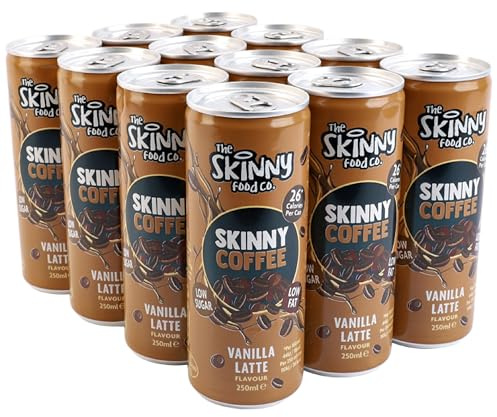 Skinny Food Co Skinny Coffee Vanilla Latte - 12 x 250ml Cans - Low Sugar | Ready-to-drink Vanilla latte with just 26 calories per can. Low fat, Great for a Healthy Energy Boost