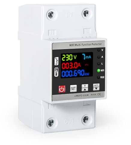 Contatore di energia intelligente WiFi, barra DIN LCD, contatore di energia digitale, contatore di energia digitale, AC230 V, 63 A, Tuya WiFi, protezione intelligente di riaccensione tramite