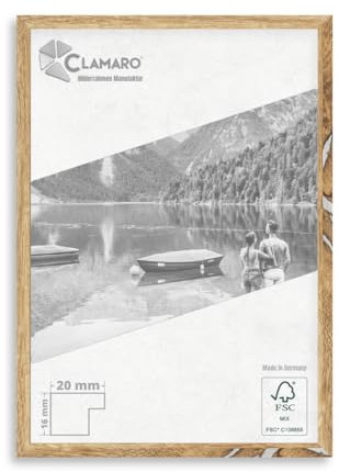 CLAMARO 'COLLAGE 20' Bilderrahmen 33x98 handgefertigt nach Maß | Eiche vintage silber | Moderner 20 mm breiter slim Design MDF Holzbilderrahmen inkl. Acrylglas, Rückwand und Aufhänger