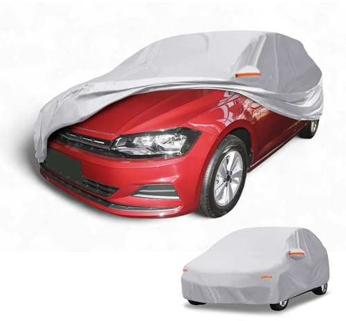 Partuto 190T-PU Universal Waterproof Car Cover for Hatchback 163-177in | All-Weather Universal, Right Side Zipper, Silver Tone, Durable Outdoor Protection