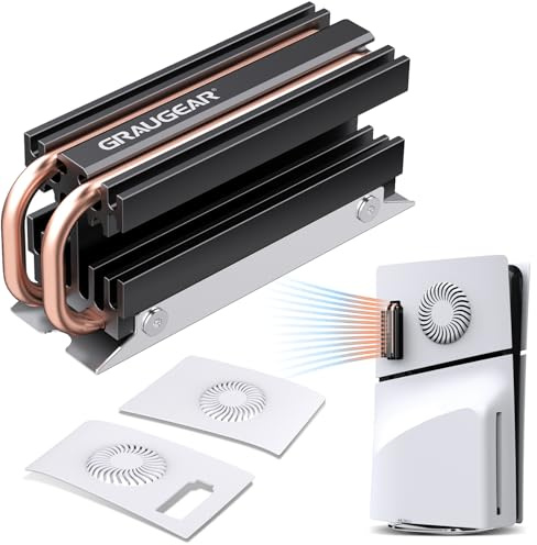 GRAUGEAR M.2 SSD PS5 Konsole Kühler in PS5 Seitenabdeckung für PS5 Slim | Heatpipe Heatsink NVMe SSD M.2 Kühlkörper für PS5 Speichererweiterung, zwei Belüftungsabdeckungen & Open-Air-Kühlkörper