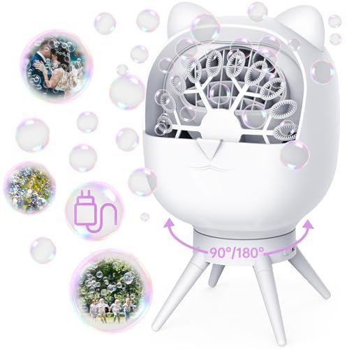 UkcPure Seifenblasenmaschine Kinder, Automatisch Drehbar, 38000 Blasen/Min, Bubble Machine, Automatischer Seifenblasenmaschine für Geburtstag, Party, Hochzeit (Weiß)