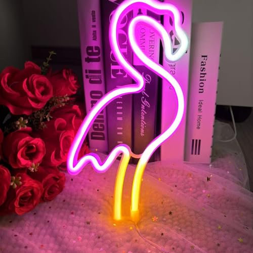 Xusdamyj 1 placa de neón de flamenco LED para decoración de flamenco, decoración de flamenco, decoración de fiesta de verano, cartel de neón tropical, regalo personalizado, 1 unidad, rosa + amarillo