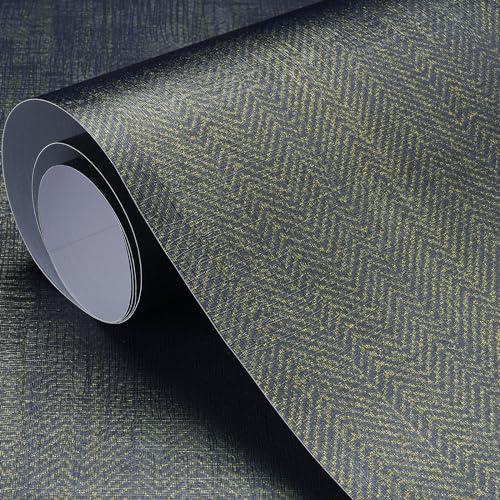 LACHEERY Papier Peint Tissé Mural Bleu Foncé Autocollant 60cm x 400cm Tapisserie Murales Papier Peint Sergé Vinyle Adhesif Mural Imperméable Rouleau Adhesif Decoratif pour Chambre Cuisine Meuble