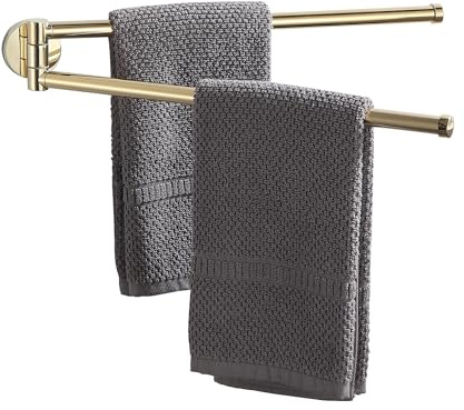 BGL Drehbarer Handtuchhalter für Badezimmer, goldfarben, ausklappbar, Doppelhandtuchstange, 2-armig, Küche, Wandmontage, Handtuchhalter für Badezimmer-Organizer