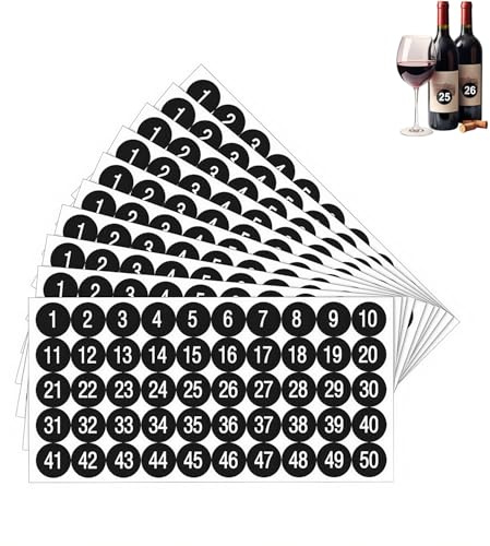 Heanvmyss Adesivi Numerati da 1 a 50,10 Fogli Etichette Autoadesive Rotondi,Adesivi Digitali,Etichette Impermeabili per Ufficio,Armadietti,Organizzazione,Scatole Immagazzinaggio(25mm,Nero)
