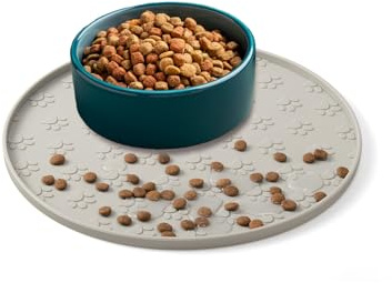 Napfunterlage Katzen, 27×27 cm Silikonmatte Rund, rutschfeste Unterlage Hundenapf für Futter, Wasserdicht Silikon-Futtermatten für Mittlere und Kleine Haustiere (1Pack Beige, 27cm x 27cm)