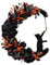 NIYATA Couronne d'halloween en Forme de Lune avec Un Chat Noir,Couronnes Lune pour Porte D'entrée,Couronnes d'halloween de Rose Noire et Fruits Sauvages,Porte Guirlande pour Décoration d'halloween