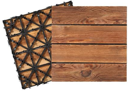 Suelo Terraza Exterior, Baldosa Madera Jardin Suelo Terraza Encajable Antideslizantes Tarima Exterior para Tarima Jardín Patio Balcón Proceso de Carbonización 30 X 30cm A1 11pcs
