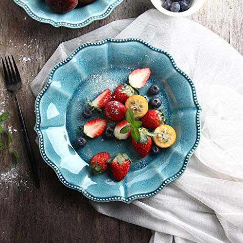 Msuiiixcccc Salad Plate American Embossed Ceramic Dinner Plate Ice Glazed Ceramic Dinner Plate Household Dinner Plate Western Kitchen Fruit Plate (Size: 8 inch)