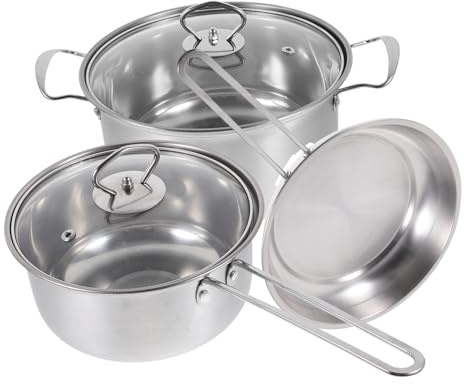 Alipis 1 Set Set di pentole in acciaio inossidabile induzione padelle inox latte Nostro pentola padella casseruola pentole con coperchi acciaio inossidabile 430 Silver