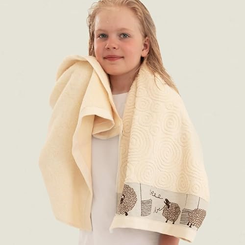 ZWOLTEX - Kinder Handtuch Set, 4 Stück: 30x50 cm, Badetuch aus 100% Ägyptische Baumwolle, Kinderhandtuch Oeko-TEX Standard, Weich und saugfähig duschtuch, Viele Farben und Motive - Sheeps/Ecru