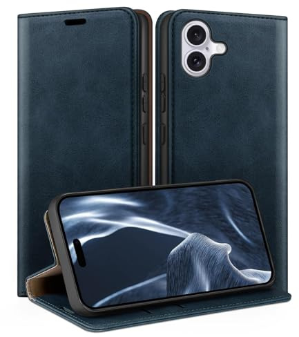 HUOUH for iPhone 17 6.3 Wallet case with RFID Blocking PU Leather,Flip Folio Book covers,Credit Card Holder Shockproof Phone case Women Men for Apple 17 case Dark Blue