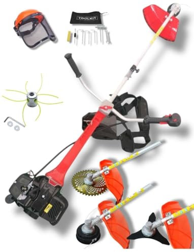 BRACOG Desbrozadora a Gasolina HJBC5200, 4 en 1, con Cabezal de Nylon 2 y 4 Puntas, Disco de Acero 3 Puntas y Disco Widia 40 Puntas