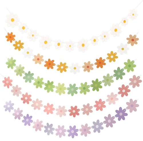 ELNX Lot de 5 guirlandes de Fleurs colorées à Suspendre, décorations de fête à Motif Marguerite, Jolies guirlandes de Fleurs pour Anniversaires, fêtes, décorations d'intérieur