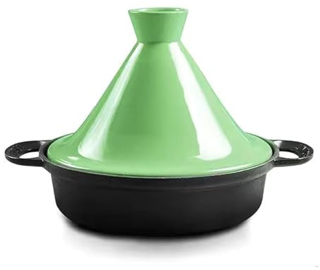 HAJHI Hierro Fundido Tajine Marroqui Gas Tajín Marroquí Con Cerámica Tapa Tajina Inducción Asas Dobles Retiene La Humedad Utensilios De Cocina(Verde)