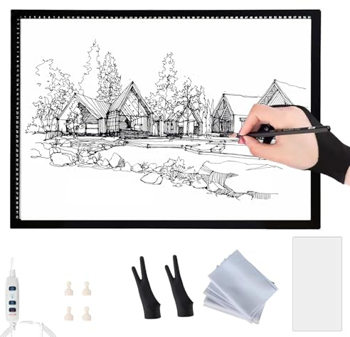 LED Leuchttisch A0 A1 A2 A3 A4, Ultra-dünnes LED Licht Pad mit stufenloser Helligkeit, Magnetische Zeichenplatte, Leuchtbox für Zeichnen, Diamond Painting, Skizzen, Animation, Tattoo, Plotterfolie