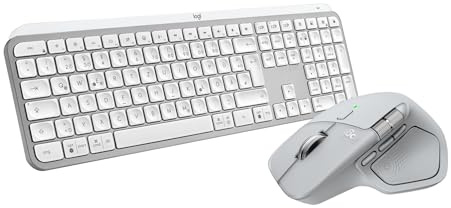 Logitech MX Master 4 + MX Keys S | Souris et clavier sans fil, ergonomique, haptique, défilement ultra-rapide, recharge USB-C, AZERTY FRA - Gris pâle