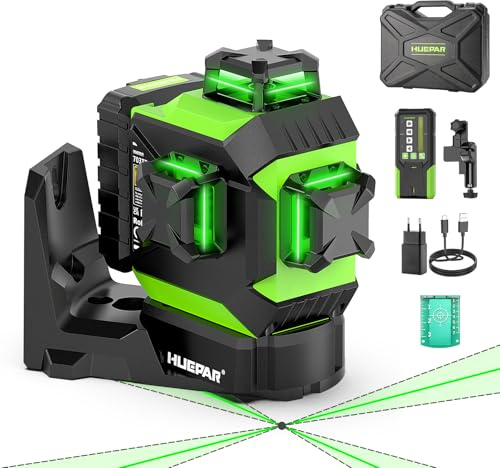 Huepar Laser Level 360 Self Leveling Outdoor with Fixed-Point Pivot Alignment Adjustment, 1/13Precision Lazer Leveler with Pulse Mode, Adjustable Brightness, Remote Control Receiver, Solo Projects