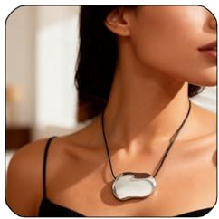 ChicGlowz Chunky Gold Necklace For Women, Boho Adjustable Black Leather Long Cord Stainless Steel Pebble Pendant Necklaces Minimalist Statement Christmas Birthday Jewelry Gift, L, Stainless Steel