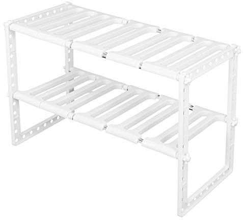 Organizzatore per armadietto per lavello a 2 livelli, scaffale per, bagno, ripiano telescopico con altezza e larghezza regolabili, supporto salvaspazio per forniture domestiche