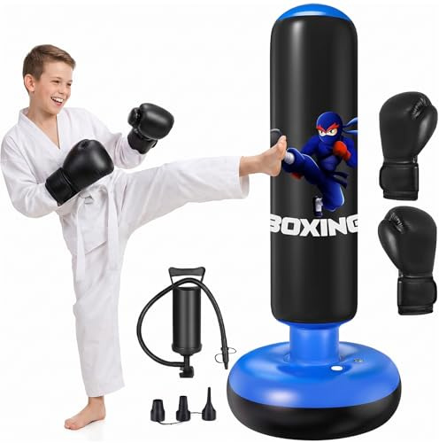 Boxsack Kinder, Boxsack Stehend, Aufblasbarer Standboxsack mit Boxhandschuh | Aufblasbarer Boxsack für Kinder, Boxsack Stehend Kinder Set für Die Praxis Karate, Taekwondo, Geschenke für Jungen MäDchen