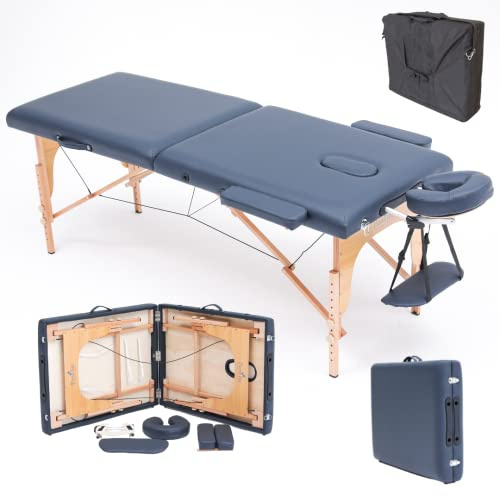 Porta-Lite Classic Massage Table - Portable Lightweight Mobile Beechwood Beauty Bed Therapy Couch - Strong Frame + 5cm Foam + Face Cushion + Head Cradle + Carry Case + Side Armrest + Reiki Panels