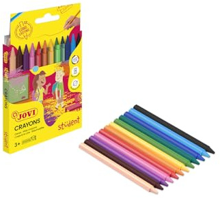 Jovi Wachsmalstifte Plasticolor, ab 3 Jahren, geruchlos, leicht auswaschbar, bruchsicher, radierbar, 12 Farben in einer Schachtel