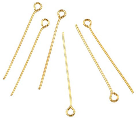 Perlin KETTELSTIFTE NADEL 30mm x 0,7 mm NIETSTIFTE ZUBEHÖR KOPFSTIFT METALL mit öse GOLD 3cm 500 Stk M319