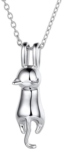 Iszie 925 Sterling Silver Sweet Little Cute Kitten 3D Cat Lover Pendant Necklace For Girls Women