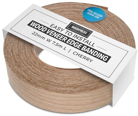 22mm Kirschholz, Eisen-On Kantenanpassung – Hohe Qualität 7,5m Rolle – Vorgeklebt Holzfurnierband für die Einfache DIY-Anwendung – Bedeckt den Rand eines Standard-MDF-Panels
