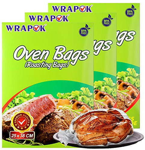 WRAPOK Oven Cooking Bags Small Size Roasting Baking Bag for Meats Ham Ribs Poultry Seafood on Thanksgiving, 10 x 15 Inch - 24 Bags Total(Pack of 3)