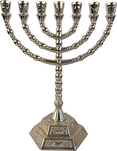 Holy Land Market Jüdische Kerzenständer Menora – 7 Zweige – 12 Stämme Israel Menora (Silber, 20,3 cm)
