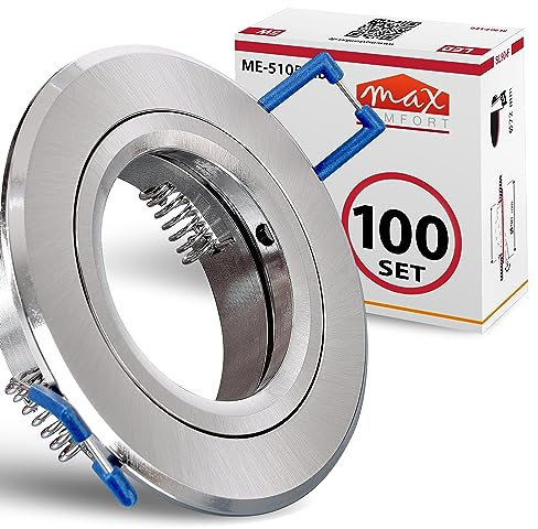 Maxkomfort 100er SET Einbaustrahler SET Edelstahl-Optik mit GU10 Fassung RUND Klickverschluß Einbauleuchte Einbauspot LED/Halogen Rahmen Rostfrei Deckenspot Strahler Spot 5105