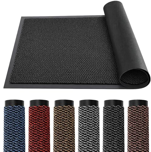 TrendMakers door mats big extra large charcoal and black barrier mat rubber edged heavy duty non slip kitchen entrance hall runner rug mats 120x180cm (6x4ft) | polypropylene pile | Heavy duty non slip kitchen entrance hall runner rug mats 120x180cm (6x4ft) | polypropylene pile