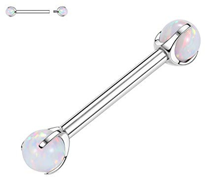 hengkaixuan G23 Titan Nippel Langhantel 14G Nippelringe mit Gewinde Krallen mit weißem Opal Piercing Schmuck für Frauen 16mm