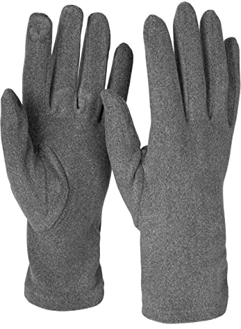 styleBREAKER Damen Touchscreen Handschuhe Stoff Gerafft | Leitfähige Fasern am Zeigefinger für Displays, weiches wärmendes Fleece-Innenfutter, Einheitsgröße 6-8 EU.