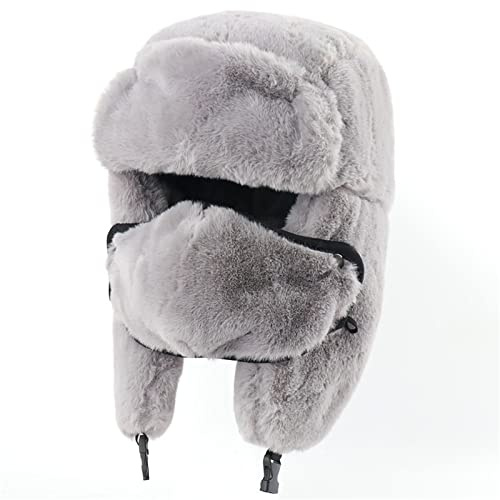 SJASD Unisex Wintermütze Fliegermütze Trappermütze Russenmütze Warme Baumwolle Bomber Hut Ushanka Hut Pilotenmütze mit Ohrenklappen,Grau,L(56~60cm)