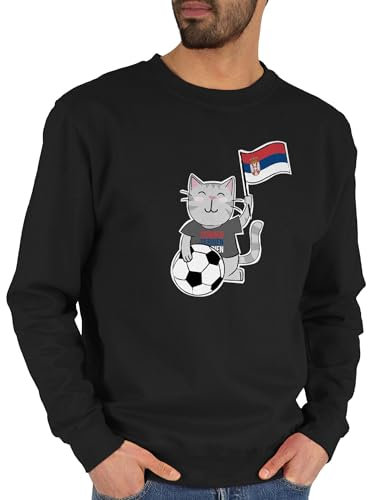 Sweater Pullover Sweatshirt Herren Damen - EM WM - Fußball Katze Serbien - L - Schwarz - europameisterschaft pulli fussball fu ball em- fanartikel em24 fussball-wm fußballer fußball-fanartikel