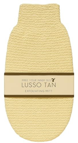 Bamboo Exfoliating Mitt by Lusso Tan. Body Scrub Exfoliator for Bath or Shower. Wash and Brush Tan from your Body and Face With Scrubber Mitten. Eco Friendly, Cleansing Dead Skin Remover.