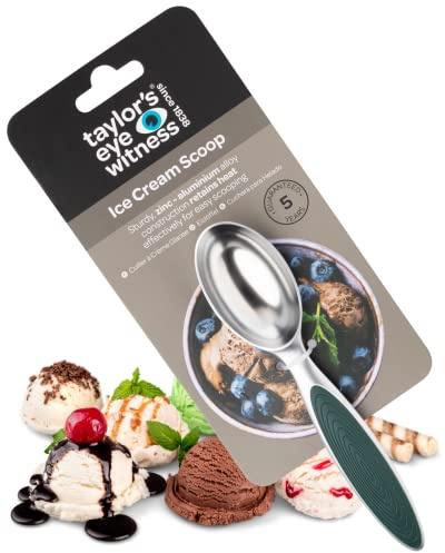 Aluminum Spoon Ice Cream Scoop - Taylor Eye Witness. Easy to use. Green Coloured Accessory for Tackling Frozen Dessert, Dishwasher Safe. Suitable Tool for Making Balls Out of Melon and Other Fruit