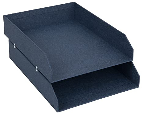 Bigso Hakan Briefablagen aus Leinwand, stapelbarer Papierablage, Organizer für Dokumente im A4- oder Briefformat, stapelbar, mit stabilen Gummifüßen für Schreibtische, 23.1x31x6.1 cm, 2 Stück, Blau