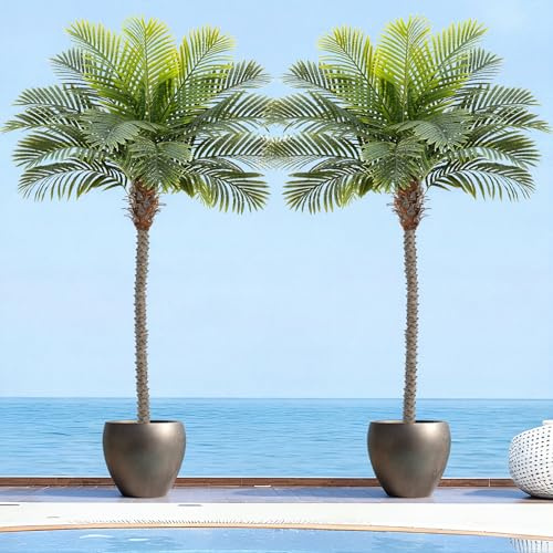 Keeplush 8.5ft Tall Artificial Phoenix Palm Tree for Outdoors Indoor Decor, Large Faux Coconut Silk Palm Tree Tropical Fake Tree Perfect for Outside Patio Poolside Porch Home Office Decor (Set of 2)