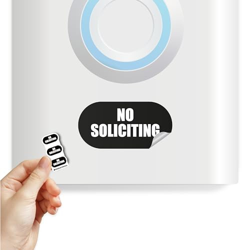 Small No Soliciting Sign for House | 3 Pack No Soliciting Sign for Home | Tiny Size Perfect for Video Doorbell |1x0,5 Inches Weatherproof Sticker | Ideal for Apartment, Office and more (Matte Black)