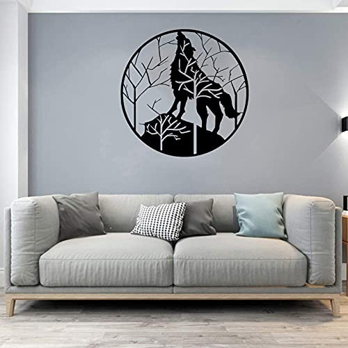 KLZUOPT Wolf Metall Wandkunst Dekorationen Wilder Wolf Skulptur Wanddekoration Baum Berg Wandbehang Zeitgenössische Metall Kunstwerk Skulptur Minimalistische Metall Tier Wanddekoration