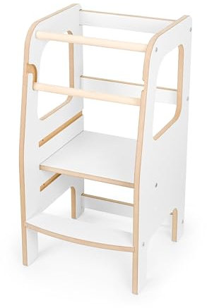 Montessori Lernturm ab 1 Jahr- Learning Tower - Lernstuhl - Tritthocker mit 2 Stufen & verstellbaren Fachböden - Tritthocker Kinder - Küchenhelfer - Hochstuhl Kinder - Weiß