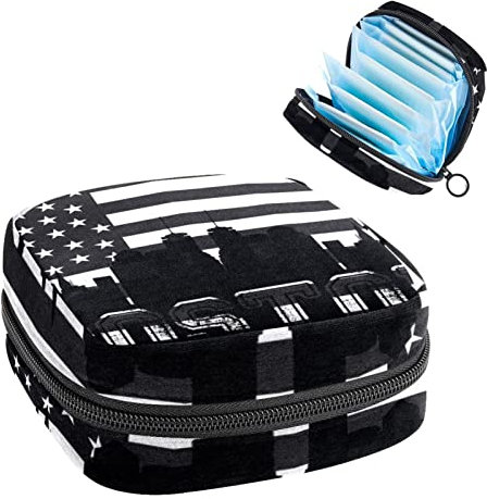 Boston USA schwarze Flagge, Perioden-Tasche, tragbar, Tampon-Aufbewahrungstasche, Tampon-Halter für Geldbörse, femininer Produkt-Organizer, Mehrfarbig, 4.7x6.6x6.6 in/12x17x17 cm
