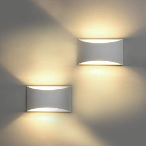 HYDONG LED Wall Lights 2 Pack Modern White Plaster Wash Lights 7W Warm White Sconce Up and Down Wall Lamp for Living Room, Bedroom, Hallway (G9 LED Bulb Included)
