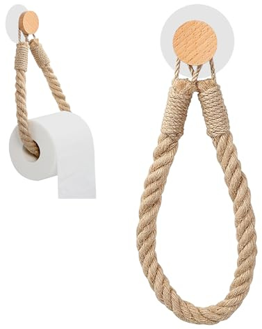 Porte-rouleau de papier toilette avec corde, porte-rouleau de papier toilette, porte-serviettes sans trous, vintage, en jute, porte-rouleau de papier toilette avec corde, autocollant, pour la