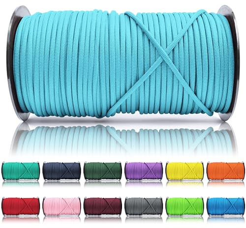 Ganzoo Paracord 550 karnmantel snore 4mm typ 3 himmelsbla, nylon polyester med 7 inre trador, 100 m allround for hundkoppel, armband, sladdhantering, packning, knutar, friluftsliv, survival